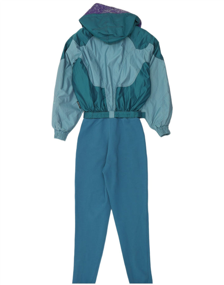 Macacão de esqui feminino vintage com capuz EU 38 bloco colorido azul médio