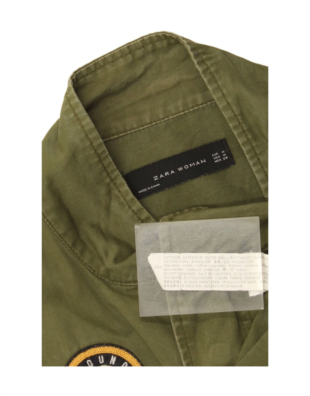 Jaqueta bomber feminina Zara com estampa gráfica grande Reino Unido 14 algodão cáqui médio