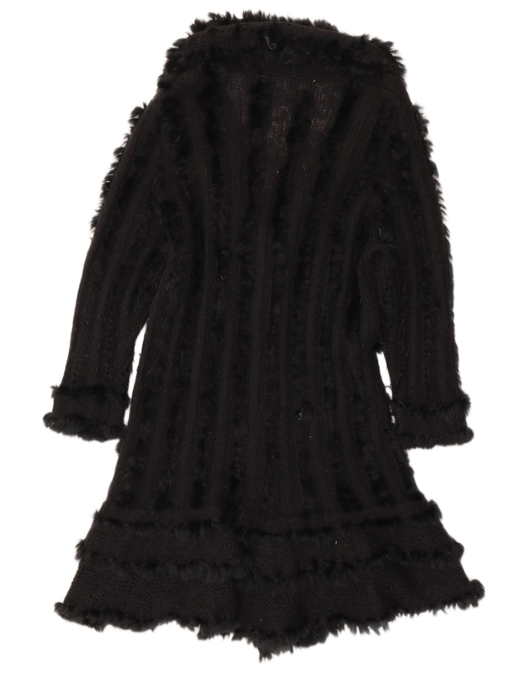 Suéter cardigã feminino vintage longline Reino Unido 14 lã preta média
