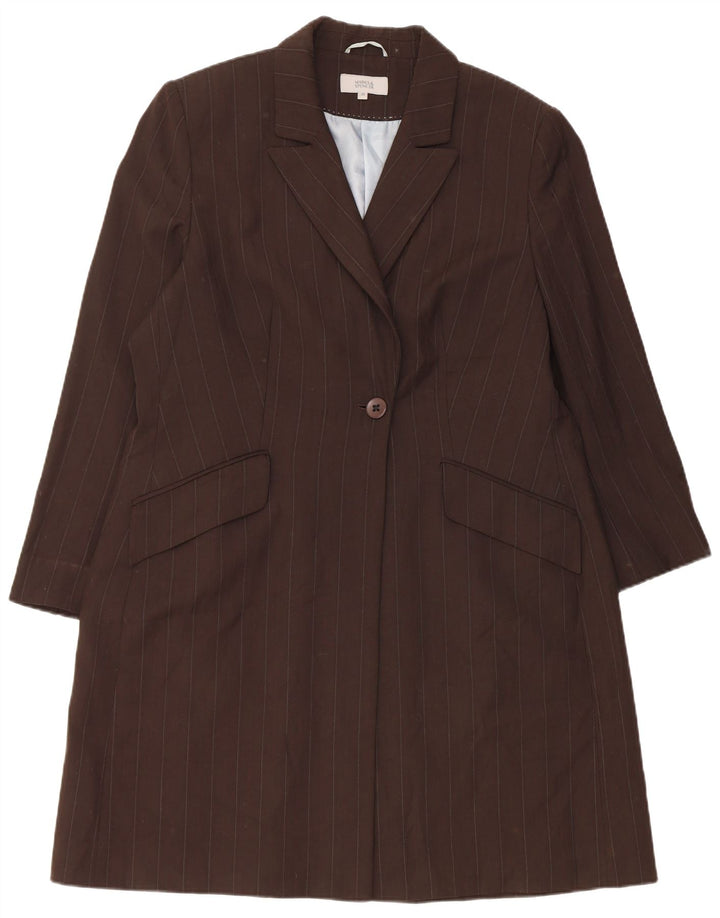 Sobretudo feminino Marks & Spencer UK 20 2XL poliéster listrado marrom