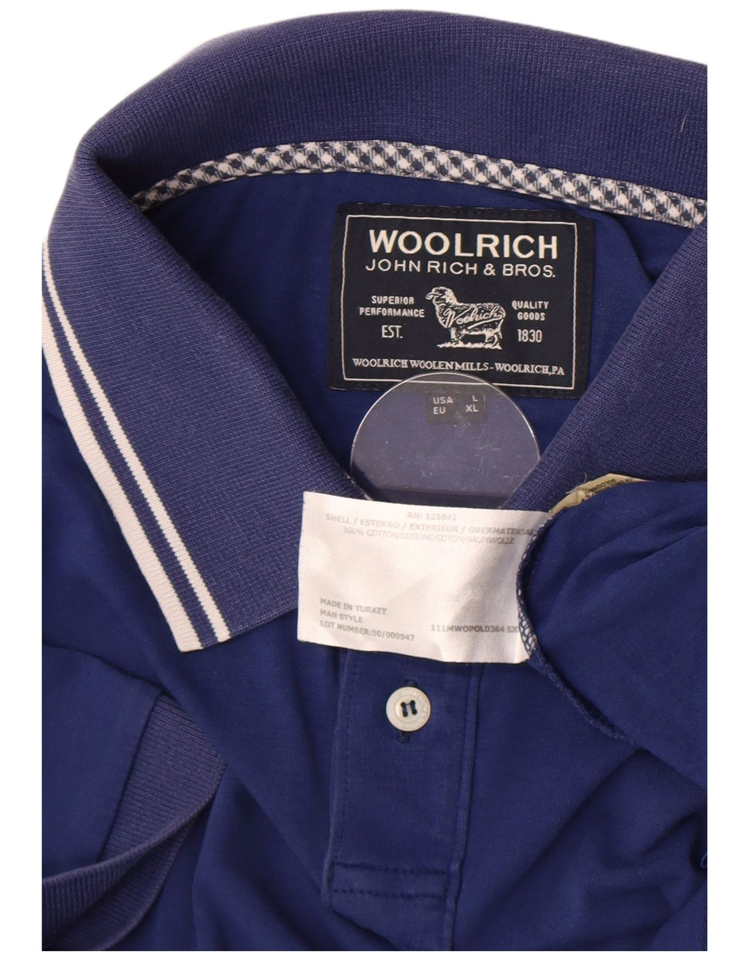 Camisa polo masculina Woolrich grande algodão azul marinho