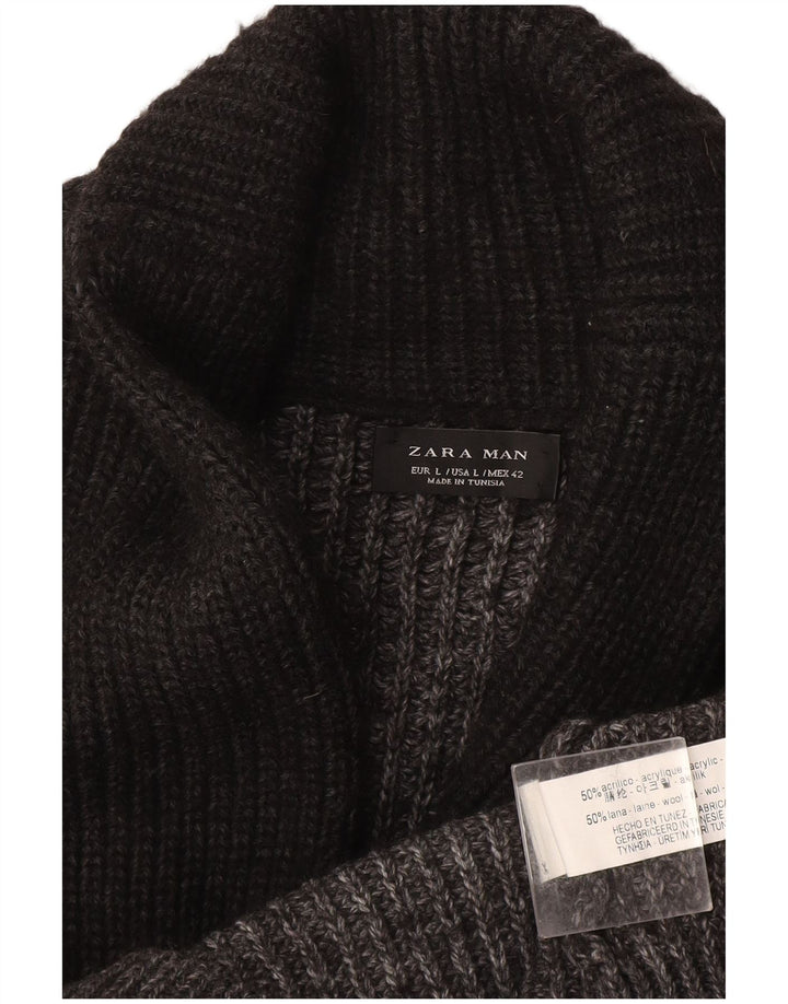 Suéter cardigã masculino Zara grande acrílico manchado cinza