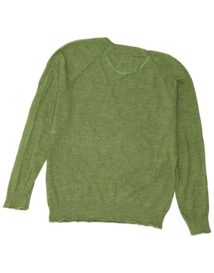 Suéter masculino branco com decote em V, ajuste regular, algodão verde médio