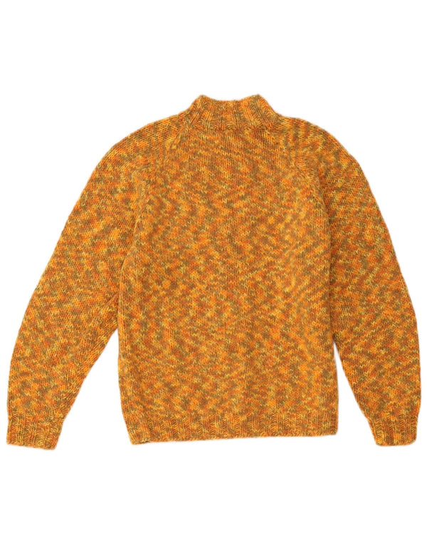 Suéter cardigã feminino vintage Reino Unido 12 médio amarelo manchado