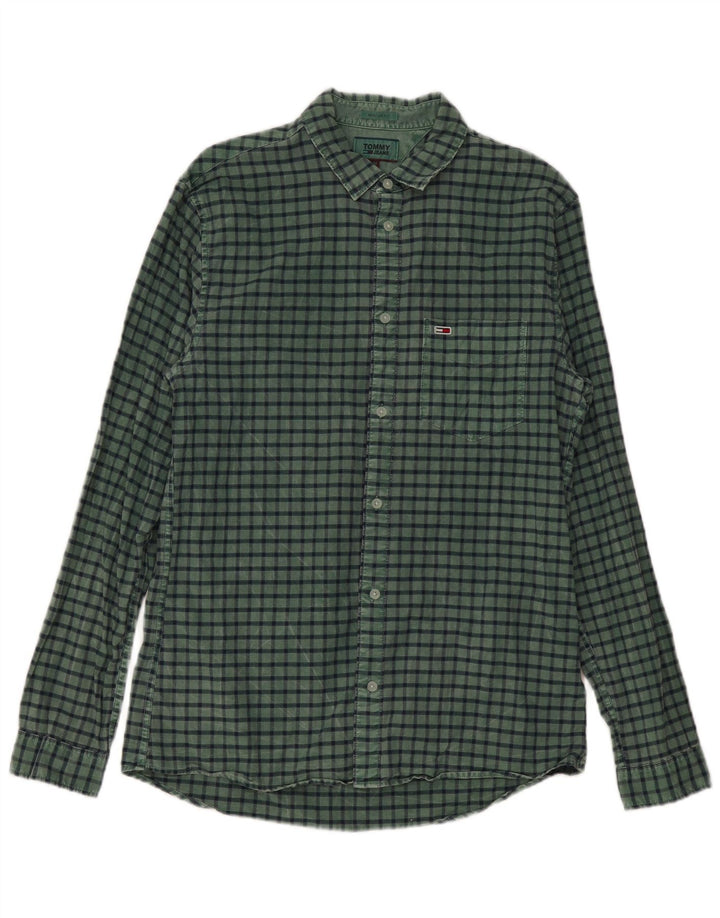 Camisa masculina Tommy Hilfiger Regular Fit algodão xadrez verde médio