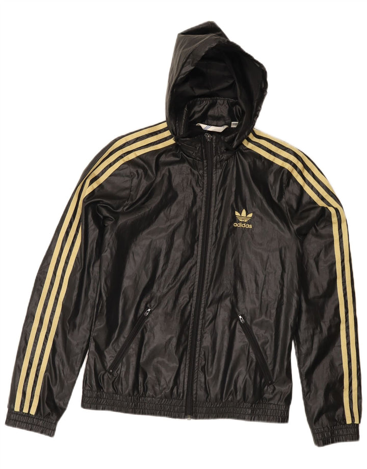 Adidas Womens Hooded Tracksuit Top Jacket EU 36 Pequeno Poliéster Preto