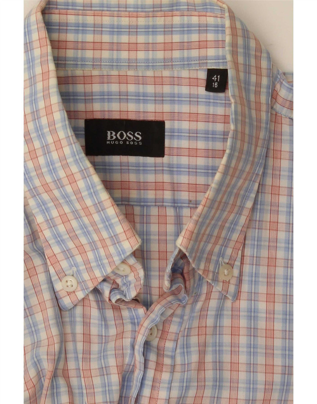 Camisa masculina de manga curta Hugo Boss tamanho 41 16 grande xadrez azul