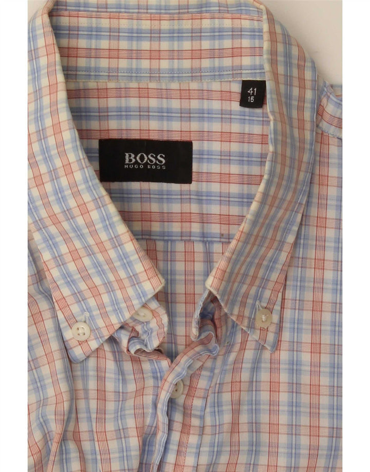 Camisa masculina de manga curta Hugo Boss tamanho 41 16 grande xadrez azul