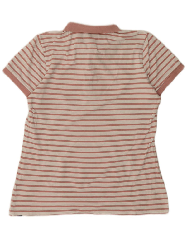 Camisa polo feminina SUPERDRY UK 12 algodão listrado rosa médio