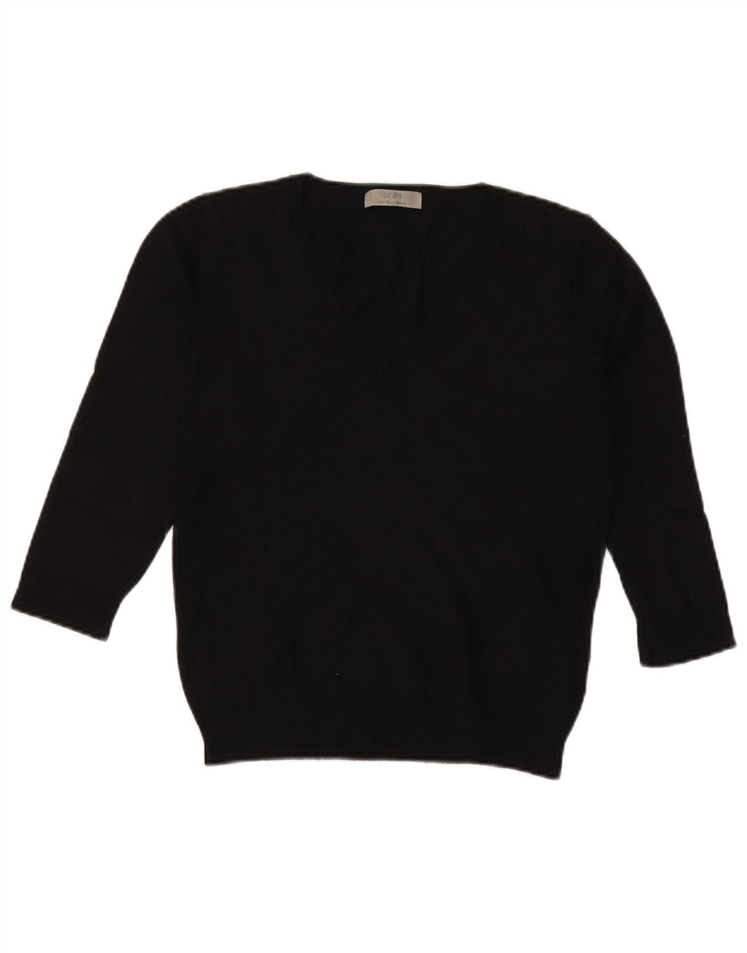 Suéter feminino Marks & Spencer manga 3/4 com decote em V Reino Unido 12 médio preto