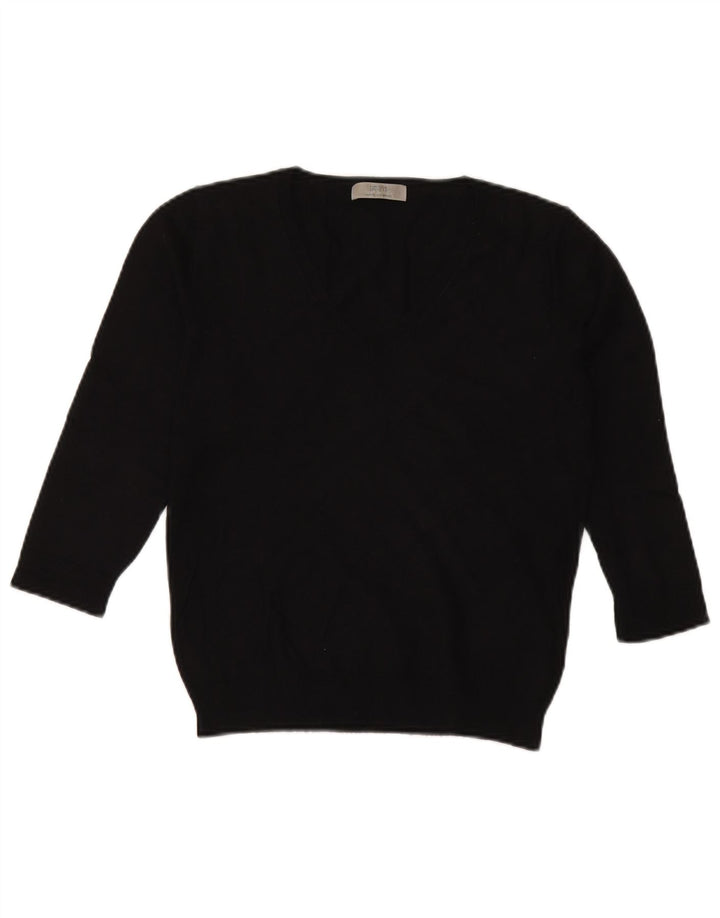 Suéter feminino Marks & Spencer manga 3/4 com decote em V Reino Unido 12 médio preto