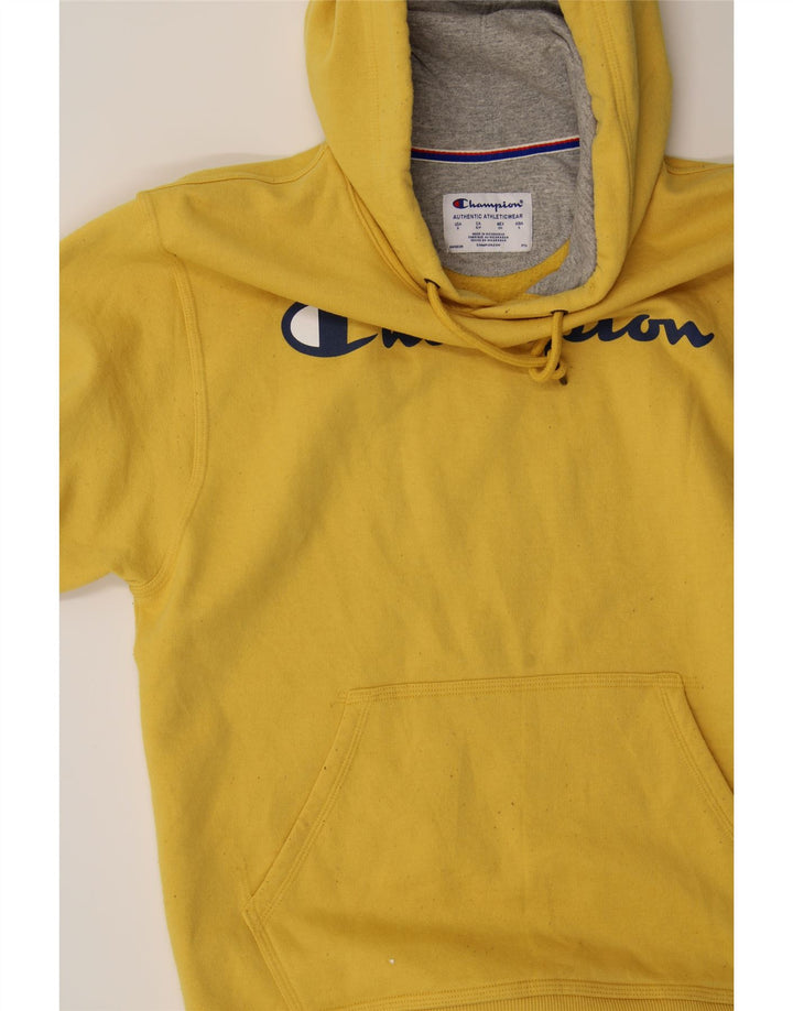 CHAMPION Mens Graphic Hoodie Jumper Small Yellow Cotton Vintage Champion and Second-Hand Champion from Messina Hembry 