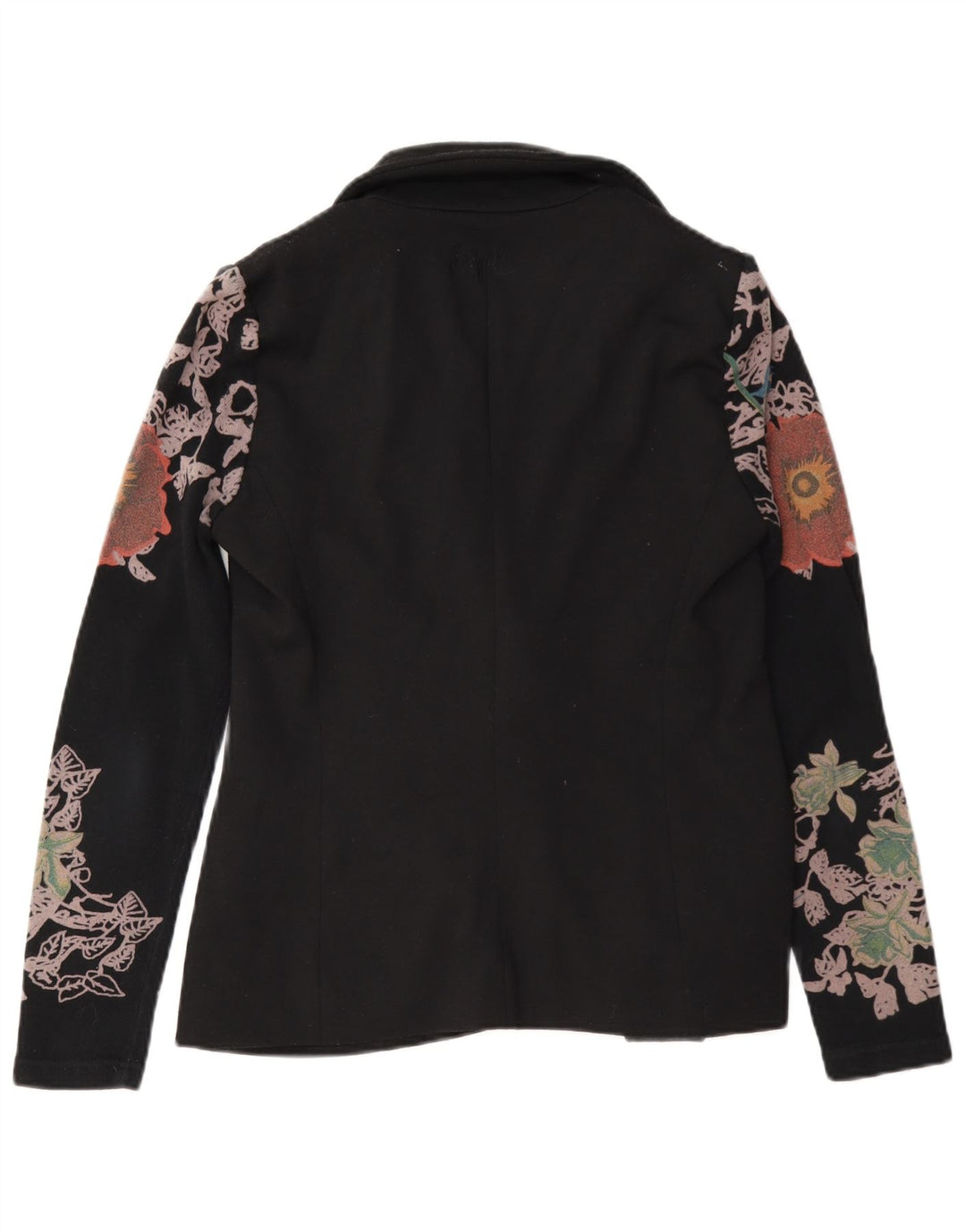 Jaqueta blazer feminina Desigual com 2 botões UE 36 pequena preta floral poliéster