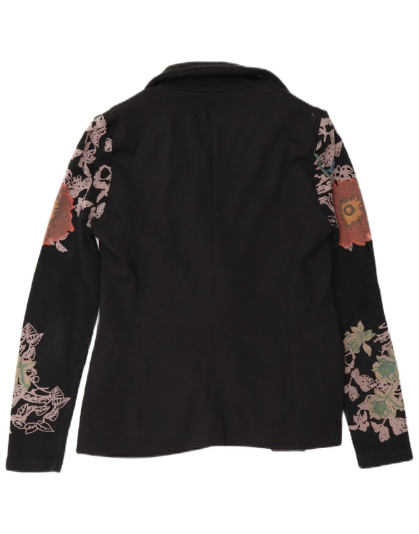Jaqueta blazer feminina Desigual com 2 botões UE 36 pequena preta floral poliéster