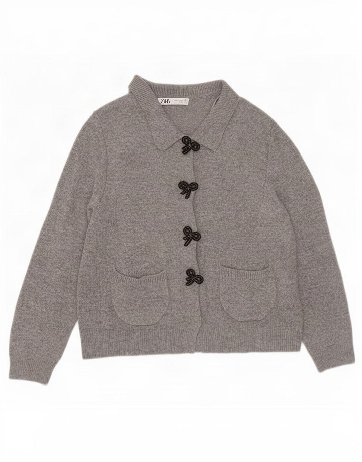 Suéter cardigã feminino Zara UK 14 grande cinza poliamida
