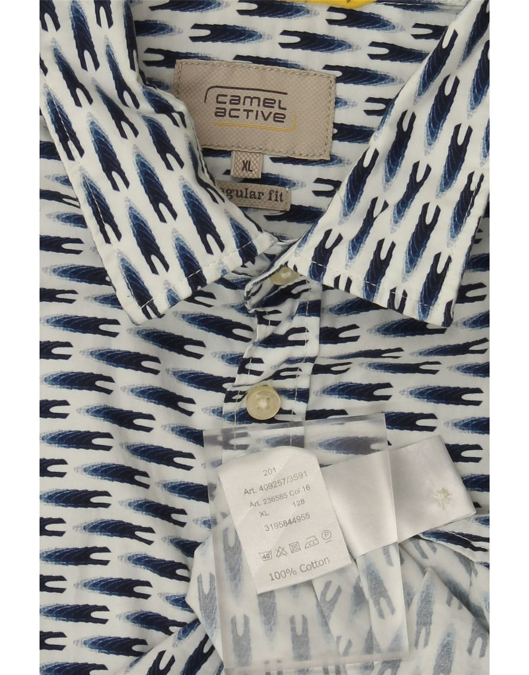 Camisa masculina de manga curta Camel Active Regular Fit XL azul algodão geométrico