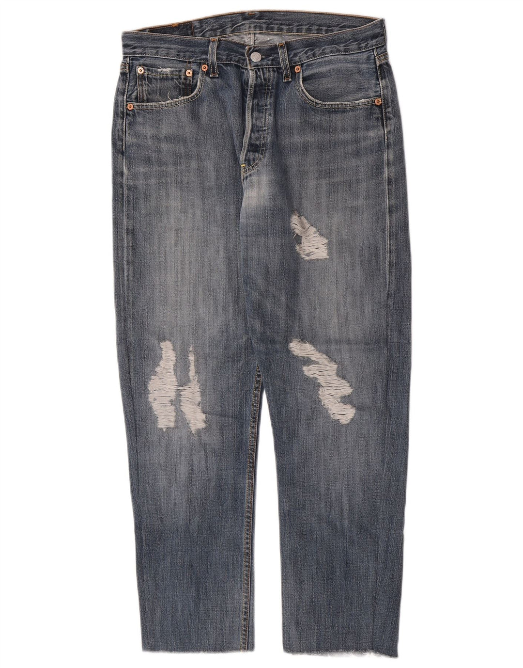 Calça Jeans Levis Masculina 501 Distressed Straight W32 L28 Azul Algodão