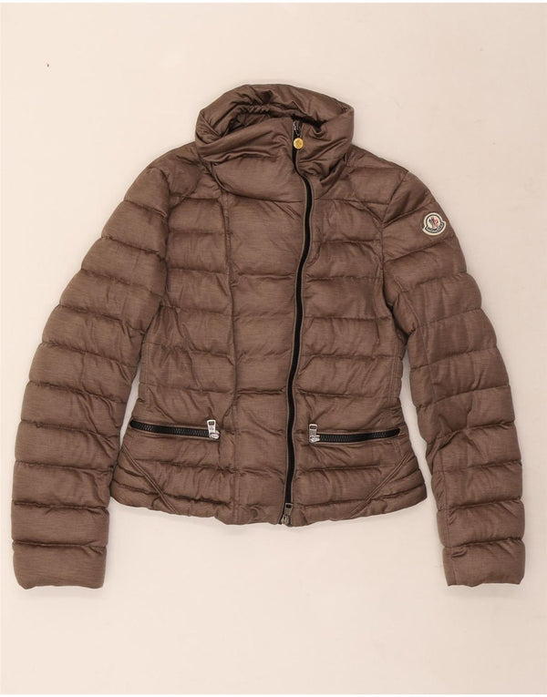 Jaqueta acolchoada feminina Moncler tamanho 2 poliéster marrom pequeno