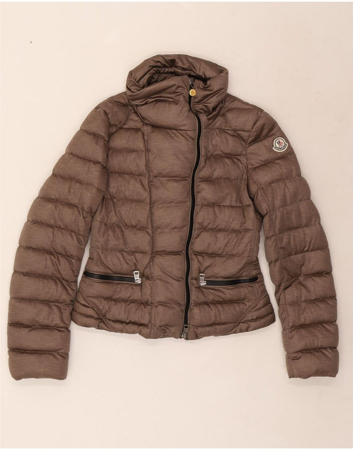 Jaqueta acolchoada feminina Moncler tamanho 2 poliéster marrom pequeno