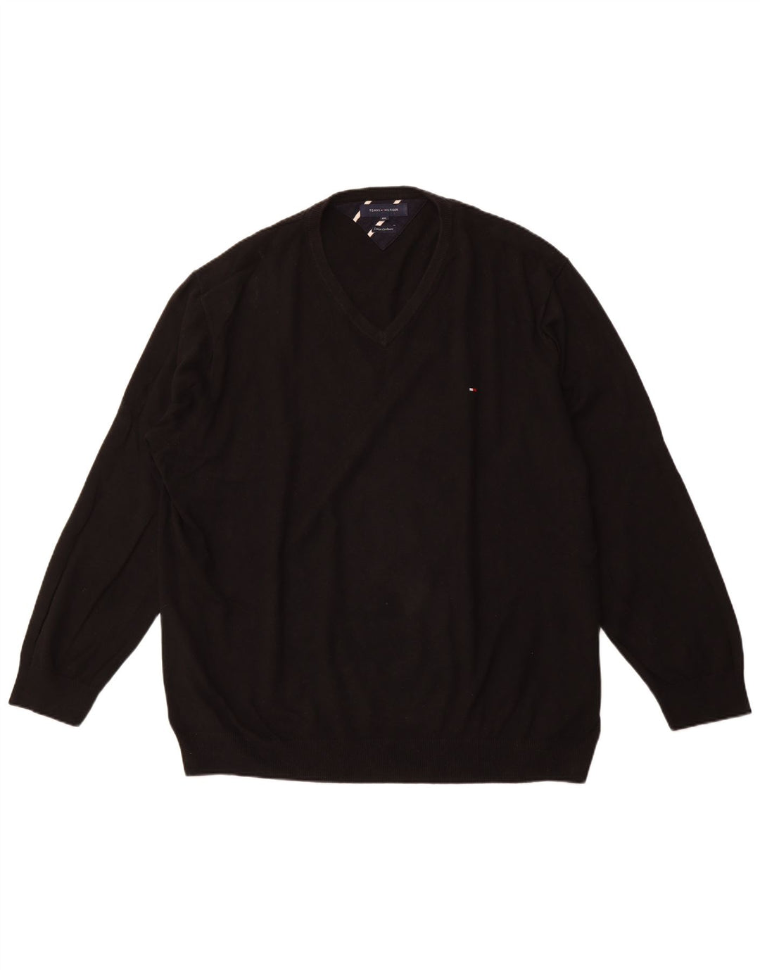 TOMMY HILFIGER Suéter masculino com decote em V 4XL algodão preto