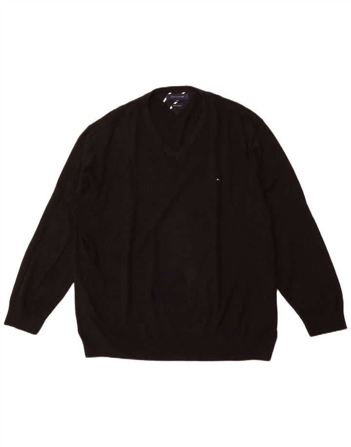 TOMMY HILFIGER Suéter masculino com decote em V 4XL algodão preto