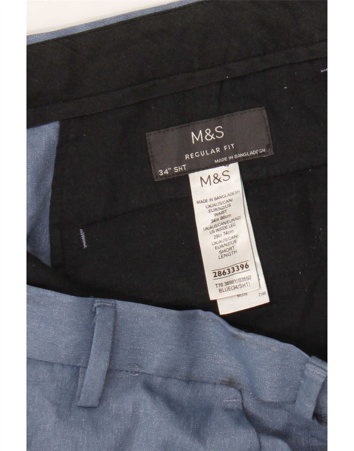 Calça Chino Masculina Marks & Spencer Regular Fit W34 L29 Azul Poliéster