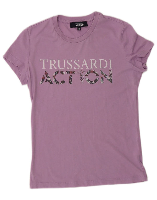 Camiseta feminina Trussardi com estampa gráfica UK 12 poliéster roxo médio