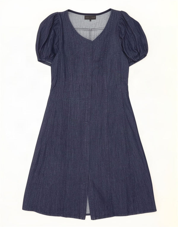 Vestido jeans feminino Zara Reino Unido 10 pequeno algodão azul marinho