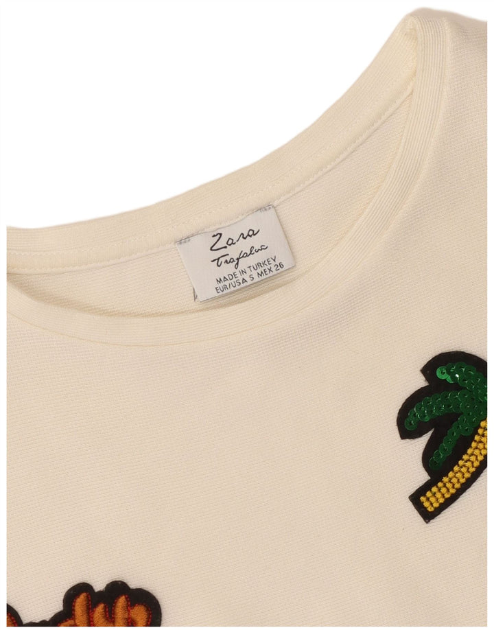 Zara Womens Trafaluc Túnica Top UK 10 Pequeno Off White