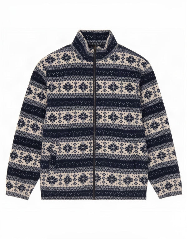 Jaqueta de lã feminina vintage Reino Unido 18 XL azul marinho Fair Isle algodão