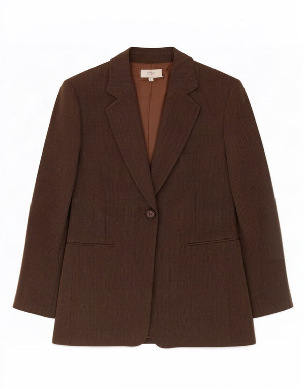 Jaqueta blazer feminina Marks & Spencer com 1 botão Reino Unido 14 grande viscose marrom