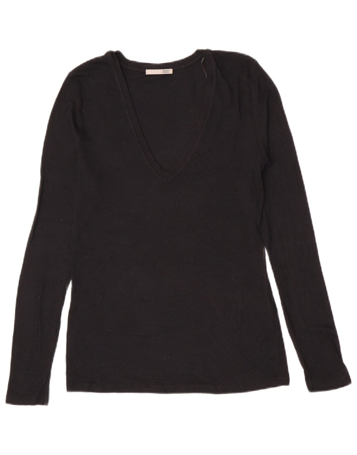 Top feminino Zara manga comprida UK 14 grande preto modal