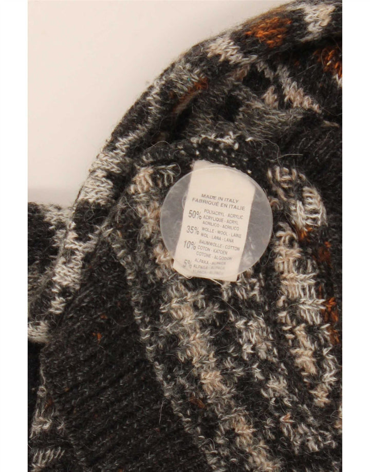 Suéter vintage masculino com gola redonda, médio multicolorido Fair Isle
