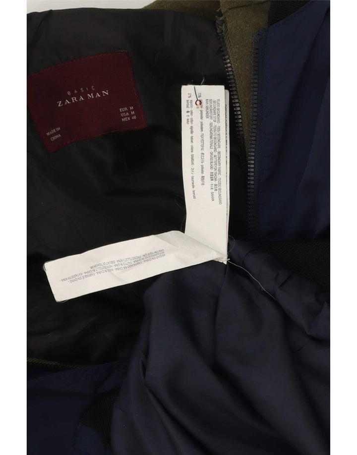 Jaqueta bomber masculina Zara com capuz Reino Unido 38 poliéster colorblock azul marinho médio