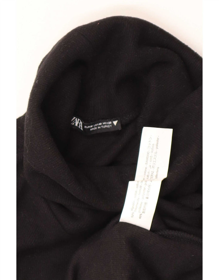 Zara Womens Roll Neck Vest Top UK 12 Médio Algodão Preto
