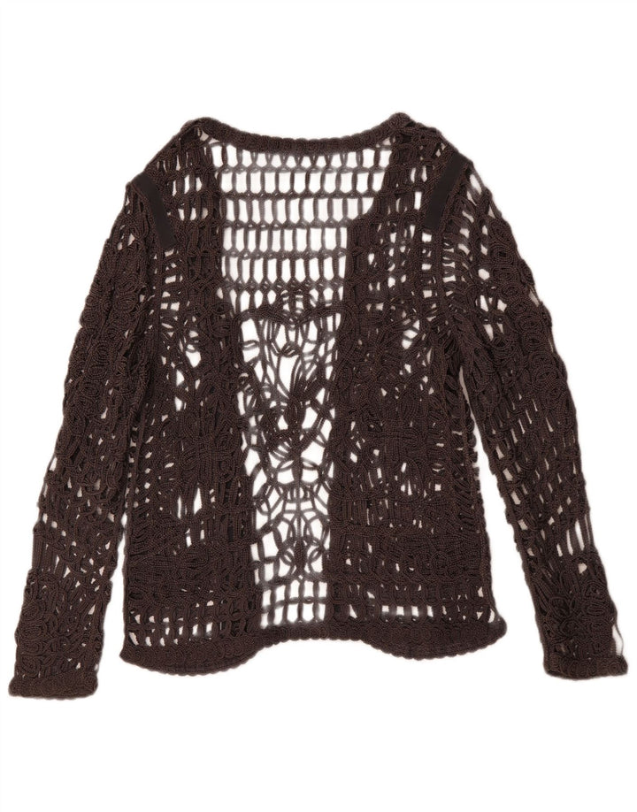 Top feminino de crochê transparente de manga comprida MONARI Reino Unido 14 grande cinza