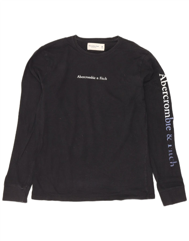 Top gráfico masculino Abercrombie & Fitch de manga comprida de algodão preto médio