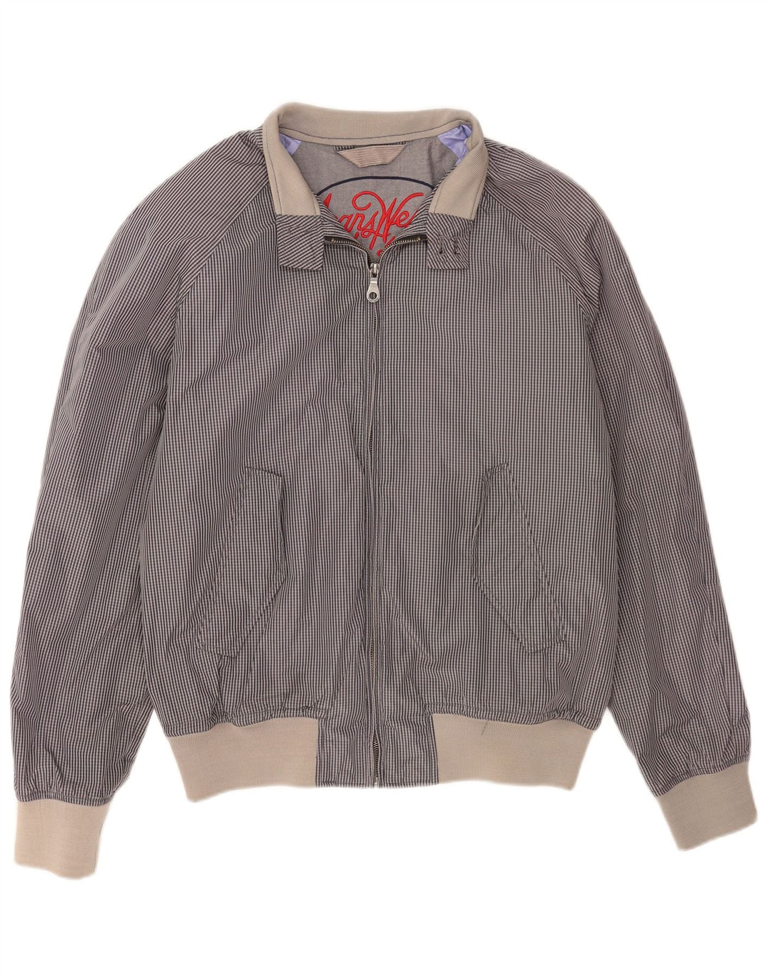 Jaqueta bomber masculina Benetton UK 44 2XL algodão guingão azul marinho