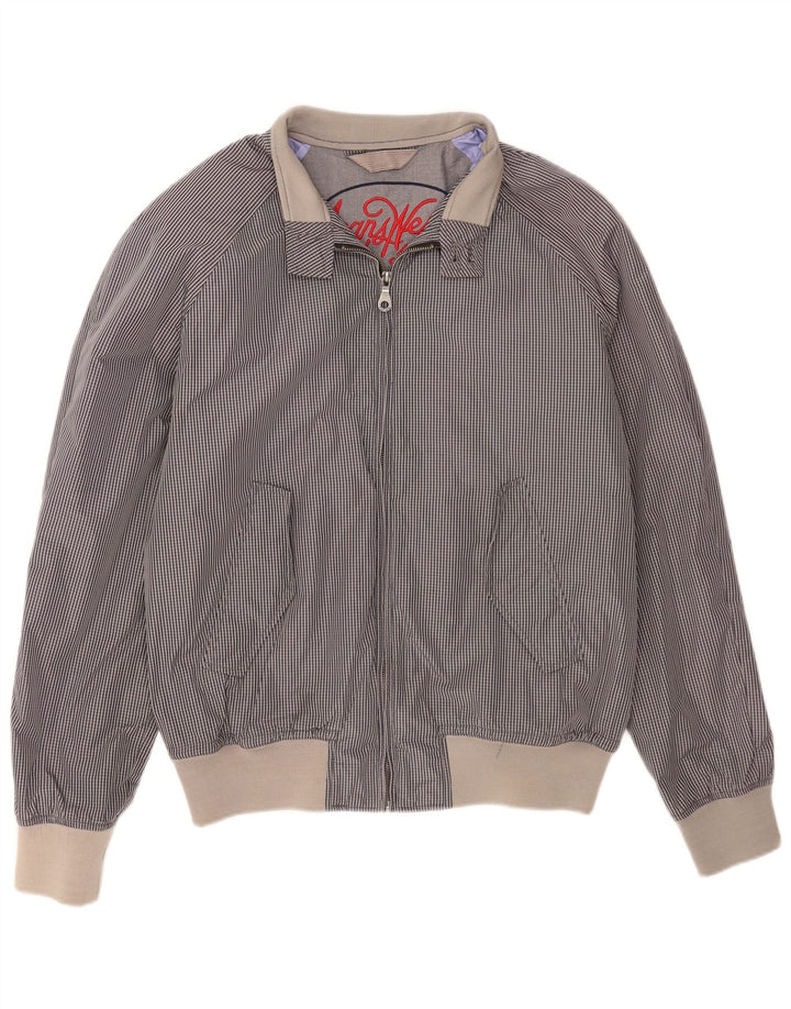 Jaqueta bomber masculina Benetton UK 44 2XL algodão guingão azul marinho