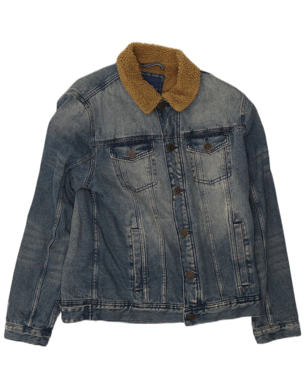 Blend Mens Denim Sherpa Jacket UK 40 Grande Algodão Azul