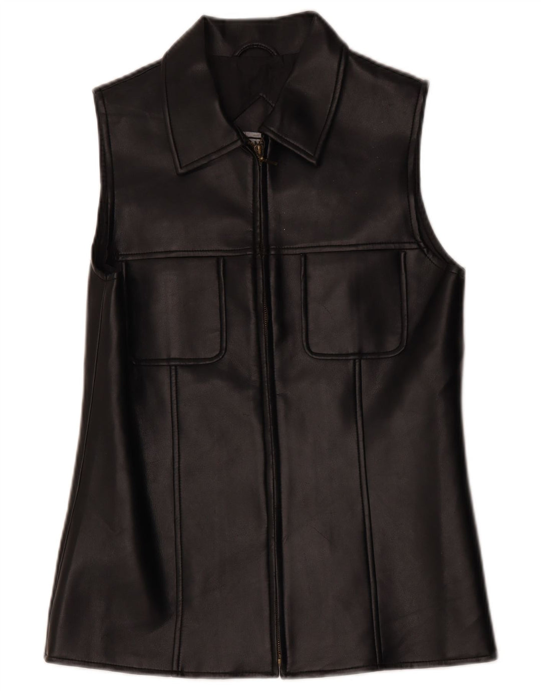 Colete de couro feminino vintage UK 10 pequeno preto