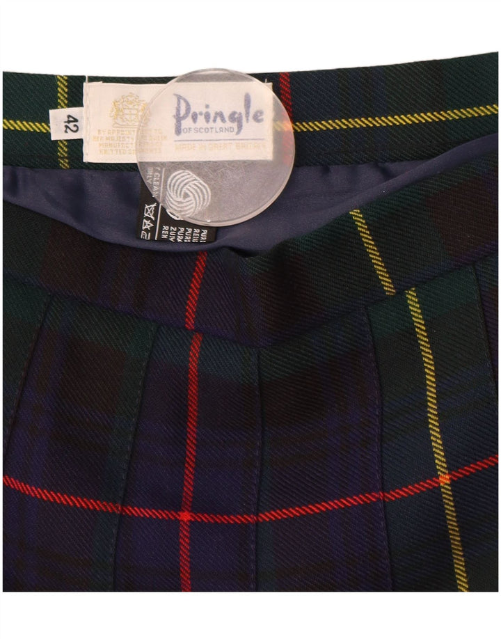 Saia feminina Pringle faca plissada UE 42 grande W30 xadrez azul marinho