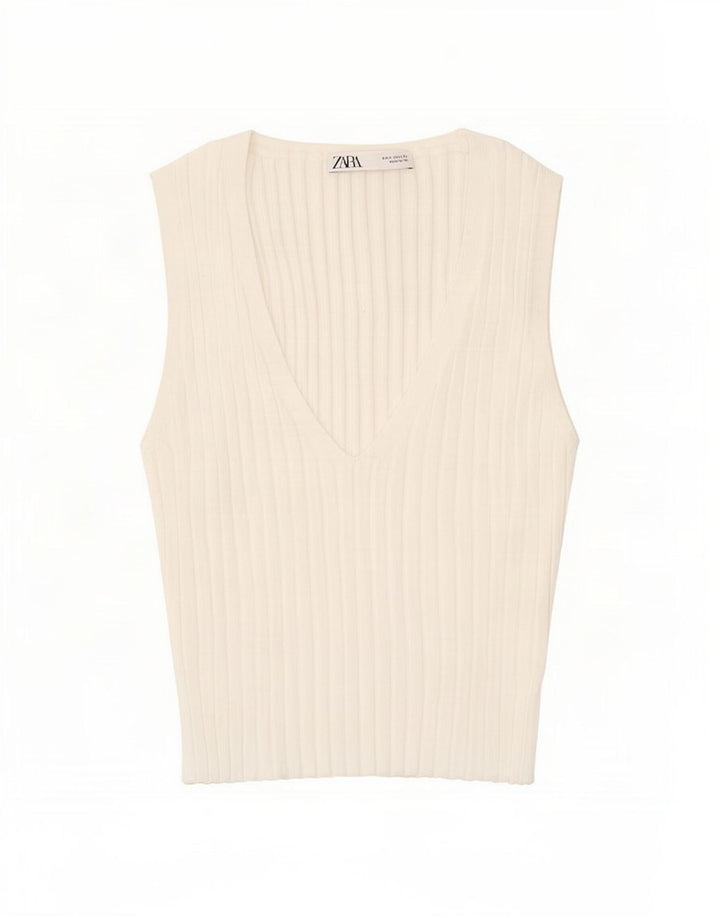 Zara Womens Vest Top UK 8 Pequeno Branco