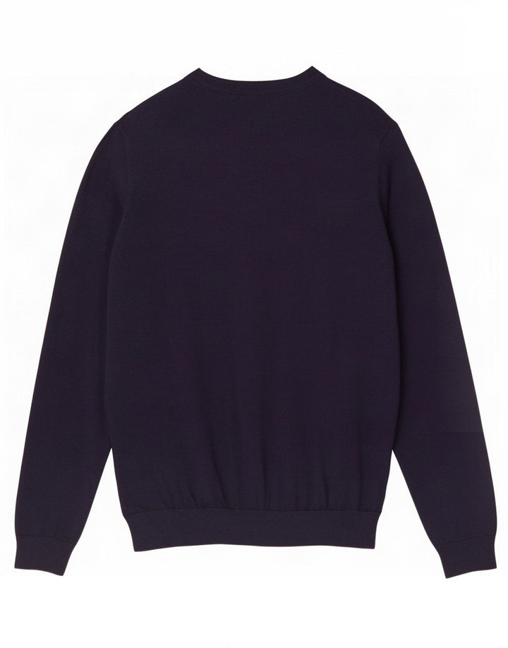Suéter masculino Marks & Spencer com gola canoa, lã Merino azul marinho médio