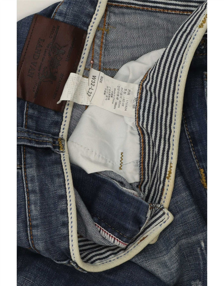 Shorts jeans masculinos vintage desgastados W32 algodão azul médio