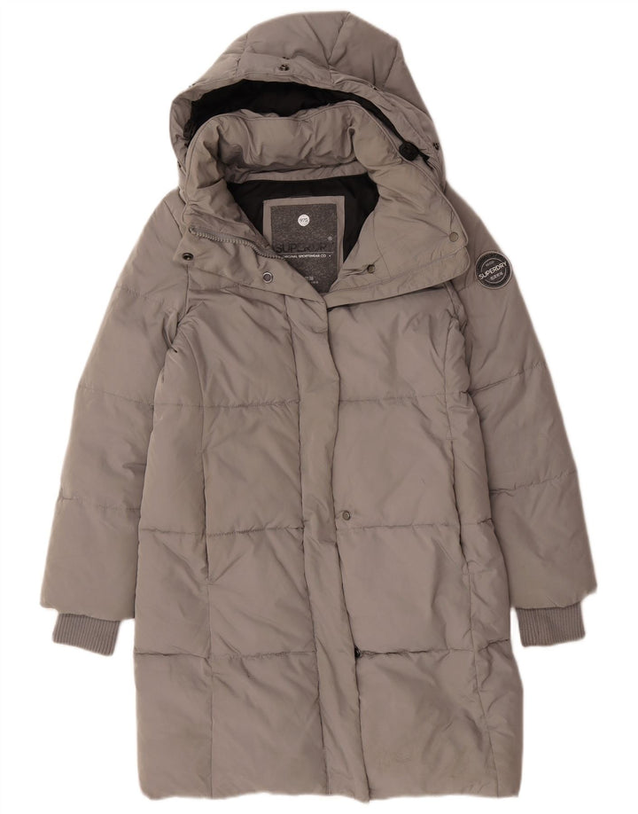 Casaco acolchoado com capuz gráfico superdimensionado feminino Superdry Reino Unido 10 pequeno cinza