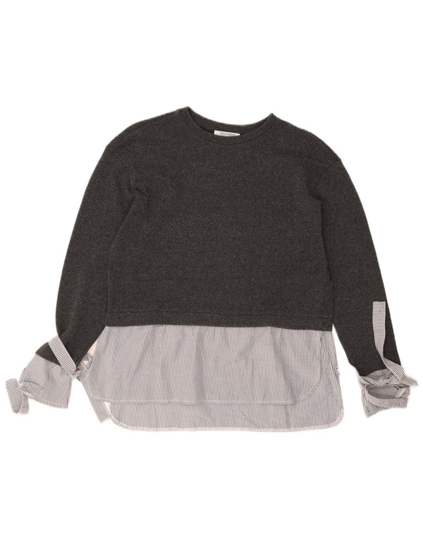 Blusa feminina Zara Trafaluc manga comprida top Reino Unido 10 listrado cinza pequeno