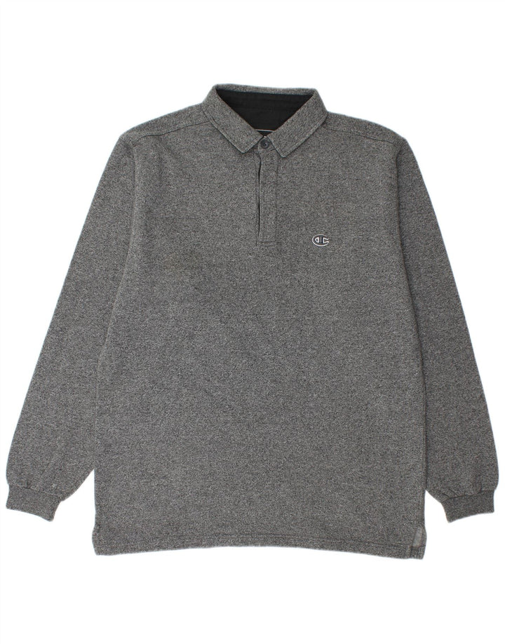 Camisa polo masculina de manga comprida Champion grande algodão cinza