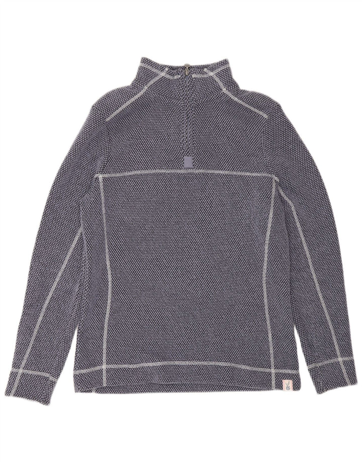 WEIRD FISH Womens Zip Neck Sweatshirt Jumper UK 12 Medium Navy Blue Cotton