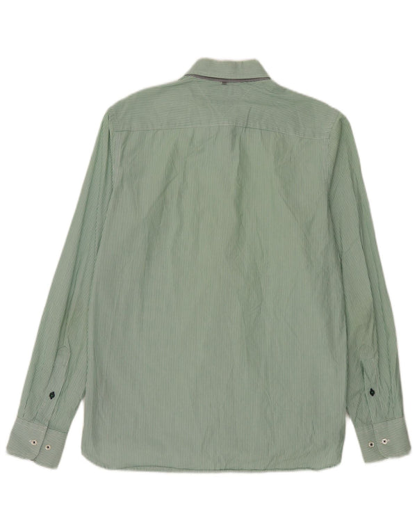 Camisa masculina Tommy Hilfiger Custom Fit pequena listrada verde de algodão